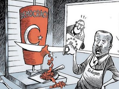 Эрдоган и демократия. Карикатура New York Times, источник - mk-turkey.ru